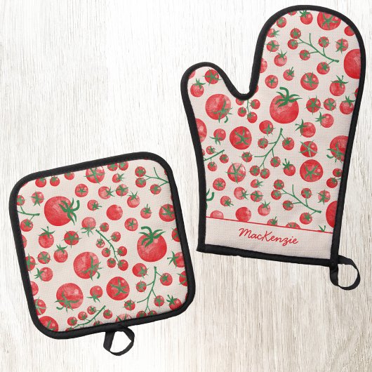 Personalized Watercolor Tomato Pattern Ovenwant & Pannenlap Set