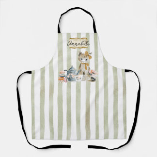Personalized Watercolor Whimsical Cat Apron Schort