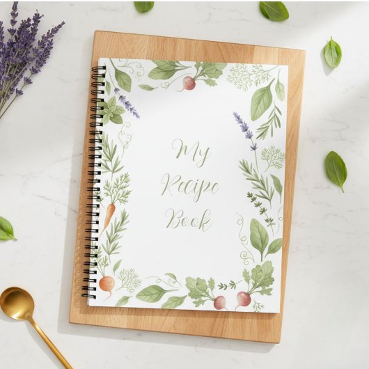 Personalized Watercolor Wild Herbs Recipe Book Notitieboek