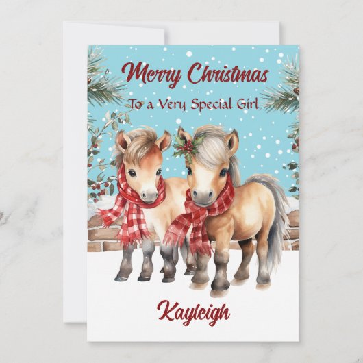 Personalized Watercolour Pony Flat Christmas Feestdagenkaart (Voorkant)