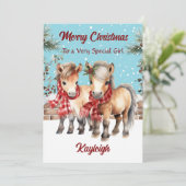 Personalized Watercolour Pony Flat Christmas Feestdagenkaart (Staand voorkant)