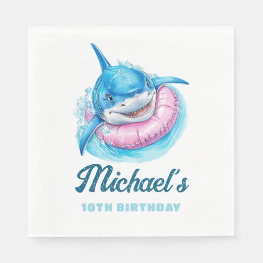 Personalized Waterpark Shark Pool Party Birthday Servet (Voorkant)