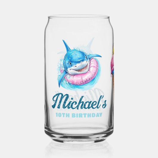 Personalized Waterpark Shark Pool Party Blikvorm Glas (Voorkant)