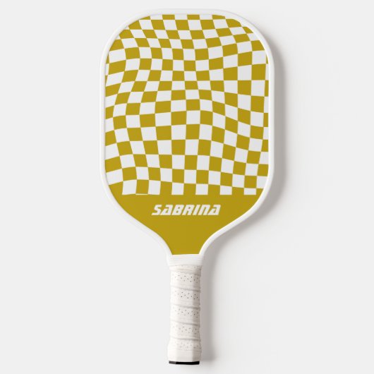 Personalized Wavy Checker | Golden en White Pickleball Paddle (Achterkant)