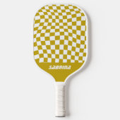 Personalized Wavy Checker | Golden en White Pickleball Paddle (Voorkant)