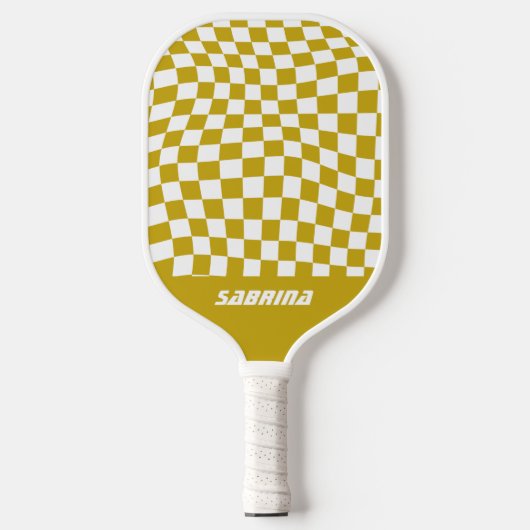 Personalized Wavy Checker | Golden en White Pickleball Paddle (Voorkant)