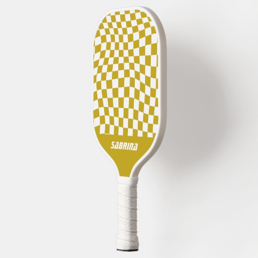 Personalized Wavy Checker | Golden en White Pickleball Paddle (Links)