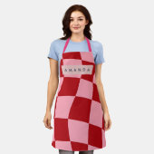 Personalized Wavy Red and Pink Checkered Schort (Gedragen)