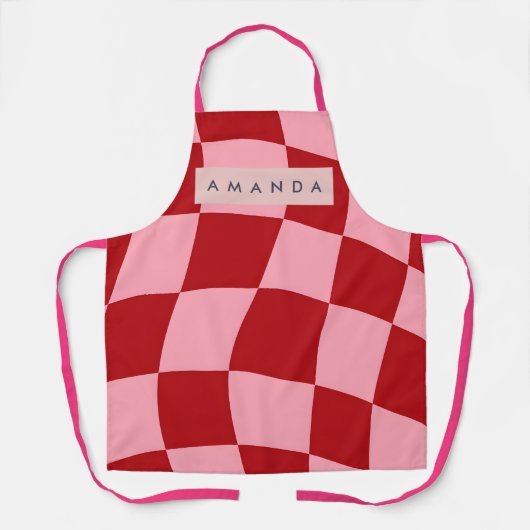 Personalized Wavy Red and Pink Checkered Schort (Voorkant)