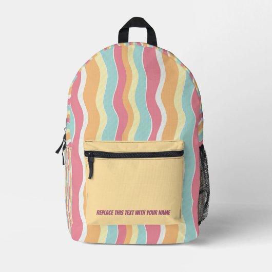 Personalized Wavy Stripe Backpack Bedrukte Rugzak (Voorkant)