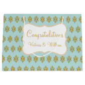 Personalized Wedding Aqua Lace Gift Bag Groot Cadeauzakje (Voorkant)