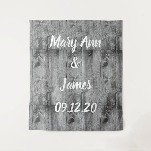 Personalized Wedding Backdrop Wood Background Wandkleed (Voorkant)
