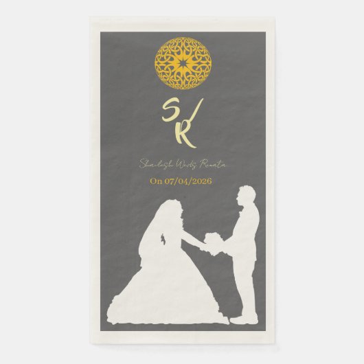 Personalized Wedding Couple Silhouette Monogram  Servet (Voorkant)