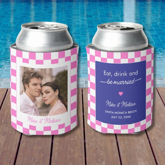 Personalized Wedding Custom Photo Retro Pink Tiles Blikjeskoeler
