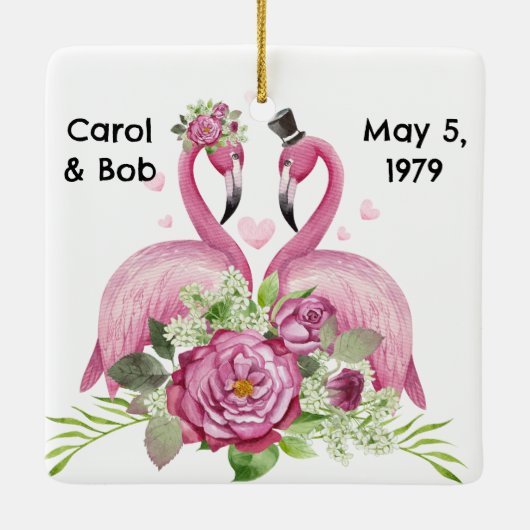 Personalized Wedding Flamingos Couples Keramisch Ornament (Achterkant)