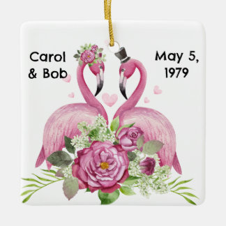 Personalized Wedding Flamingos Couples Keramisch Ornament