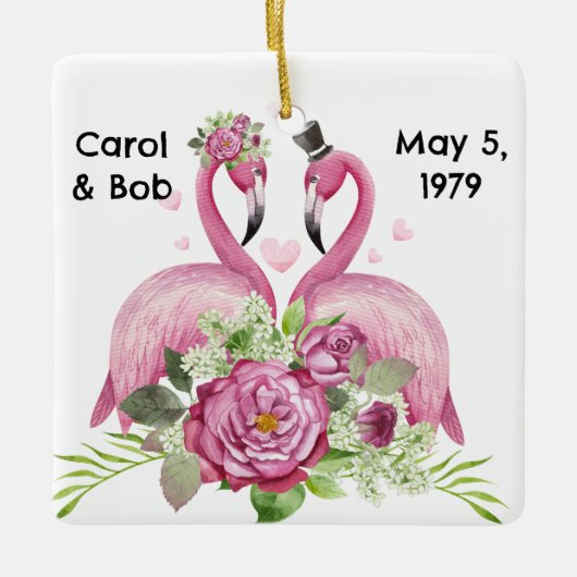 Personalized Wedding Flamingos Couples Keramisch Ornament (Voorkant)