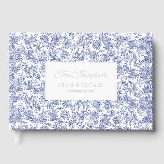 Personalized Wedding French Toile Blue Floral Gastenboek (Voorkant)