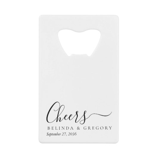 Personalized Wedding Gifts Black White Cheers Creditkaart Flessenopener (Voorkant)