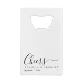 Personalized Wedding Gifts Black White Cheers Creditkaart Flessenopener (Achterkant)
