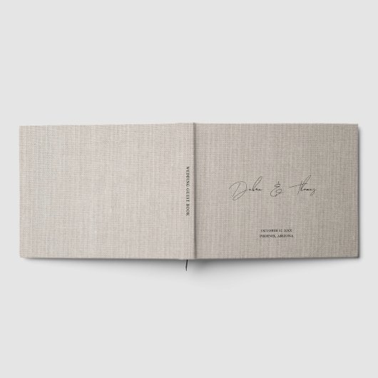 Personalized Wedding Modern Minimalist Faux Linen Gastenboek (Volledig)