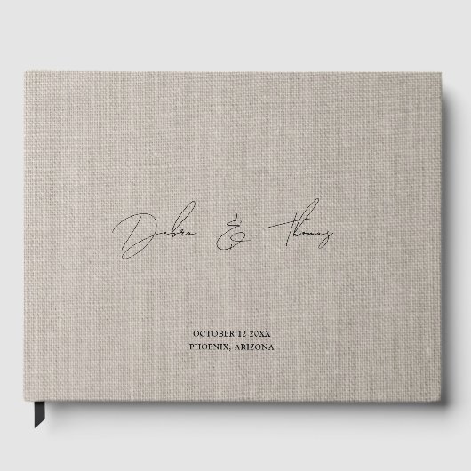 Personalized Wedding Modern Minimalist Faux Linen Gastenboek (Voorkant)