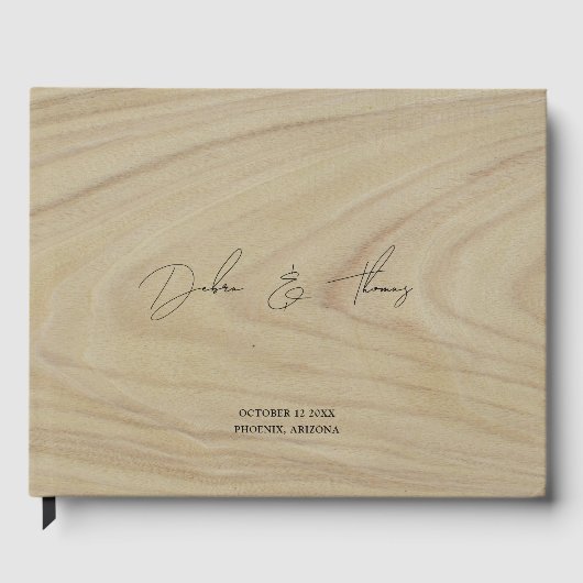 Personalized Wedding Modern Minimalist Faux Wood Gastenboek (Voorkant)