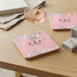 Personalized Wedding Monogram & Floral Drink Bier Onderzetter