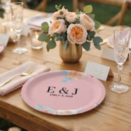 Personalized Wedding Monogram & Floral Drink Papieren Bordje