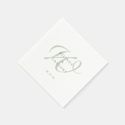 Personalized Wedding Monogrammed Cocktail Green Servet (Hoek)