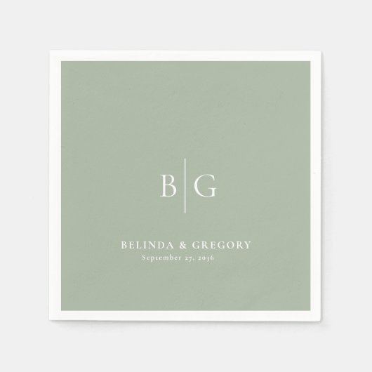 Personalized Wedding Monogrammed Sage Green Servet (Voorkant)