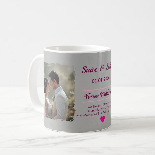 Personalized Wedding Mug  | Custom Couple  Koffiemok (Voorkant links)