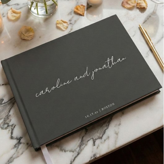 Personalized Wedding Name Elegant Black Script Gastenboek