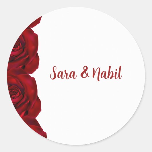 Personalized Wedding Name Stickers Red roses (Voorkant)