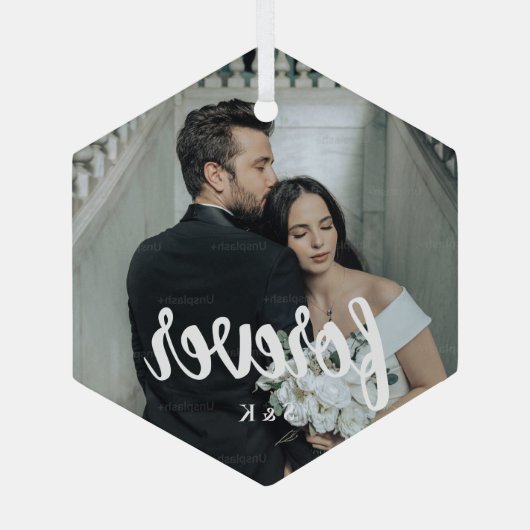 Personalized Wedding Photo Valentine’s Glas Ornament (Achterkant)