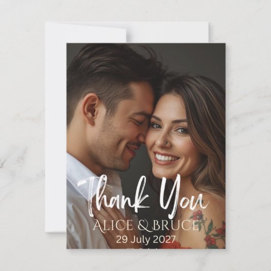 Personalized Wedding Thank You Card with Photo  Bedankkaart (Voorkant)