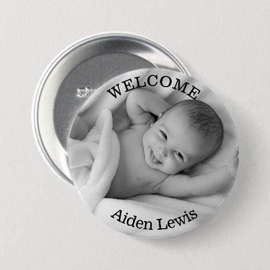 Personalized Welcome New Baby Photo Button (Voorkant /achterkant)