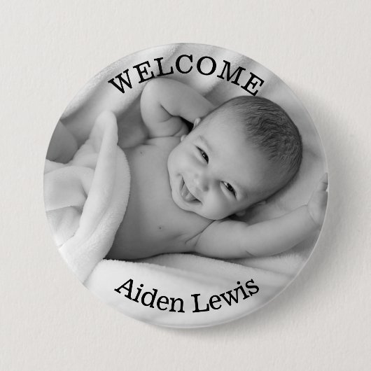 Personalized Welcome New Baby Photo Button (Voorkant)