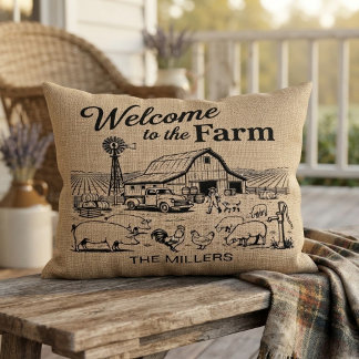 Personalized Welcome to the Farm Family Name Accent Kussen
