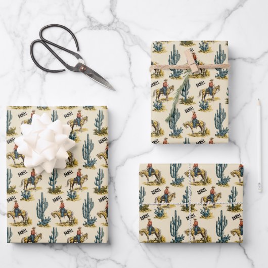 Personalized Western Cowboy Inpakpapier Vel (Voorkant)