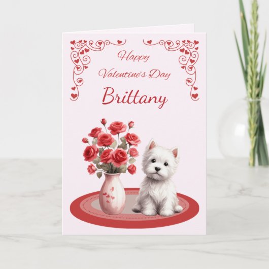 Personalized Westie with Roses Valentine's Card Feestdagen Kaart (Voorkant)