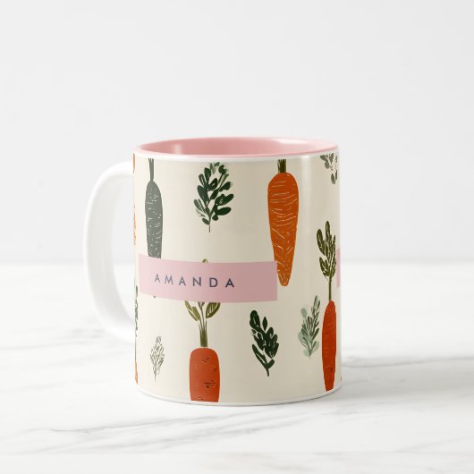Personalized Whimsical Carrot Patch Rustic Tweekleurige Koffiemok (Voorkant links)