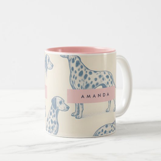 Personalized Whimsical Charming Dalmatian Pattern Tweekleurige Koffiemok (Voorkant rechts)