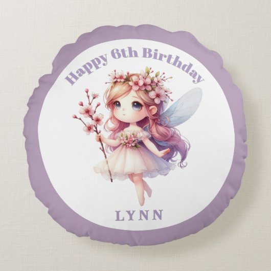 Personalized Whimsical Floral Fairy  Rond Kussen (Voorkant)