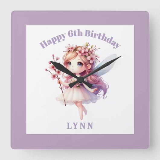 Personalized Whimsical Floral Fairy  Vierkante Klok (Voorkant)