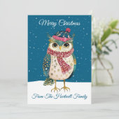 Personalized Whimsical Folk Art Style Owl Feestdagenkaart (Staand voorkant)