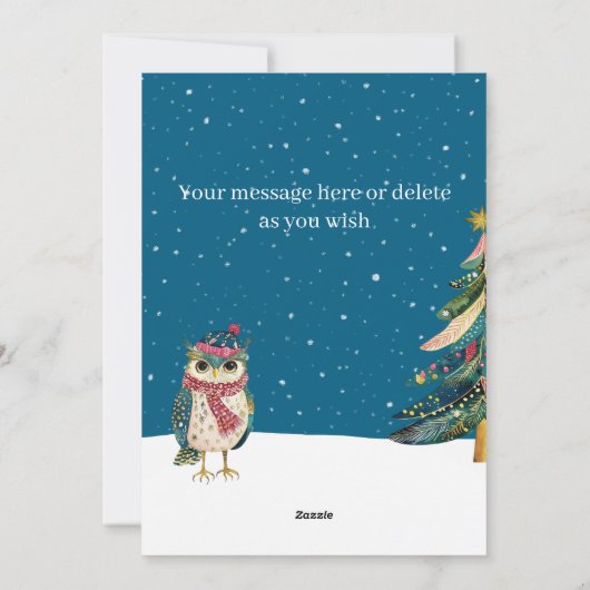 Personalized Whimsical Folk Art Style Owl Feestdagenkaart (Achterkant)