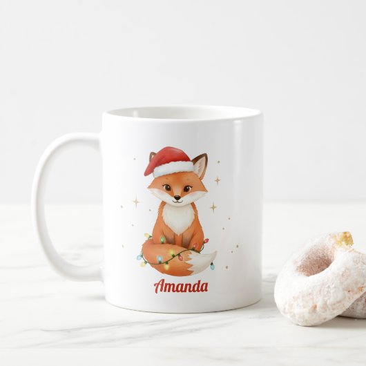 Personalized Whimsical Fox Christmas Mug Koffiemok (Met donut)