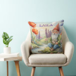 Personalized whimsical gnome flowers pillow kussen<br><div class="desc">Forest creature whimsical gnome and hedgehog wildflowers</div>