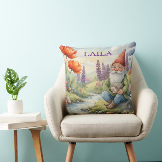 Personalized whimsical gnome flowers pillow kussen